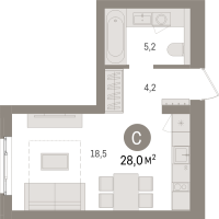 Студия № 6.3.5 Корп.: 2 , Секция 6  в ЖК Брусника в Новоселье