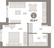 2 ккв (Евро) № 6.3.4 Корп.: 2 , Секция 6  в ЖК Брусника в Новоселье