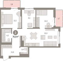 4 ккв (Евро) № 1.7.1 Корп.: 3 , Секция 1  в ЖК Брусника в Новоселье
