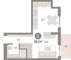 Студия № 4.5.1 Корп.: 1 , Секция 4  в ЖК Брусника в Новоселье