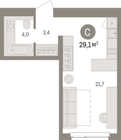 Студия № 1.4.4 Корп.: 3 , Секция 1  в ЖК Брусника в Новоселье