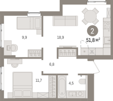 3 ккв (Евро) № 10.3.2 Корп.: 1 , Секция 10  в ЖК Брусника в Новоселье