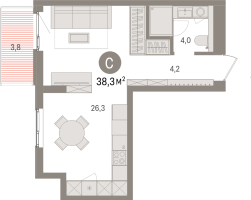 Студия № 9.5.1 Корп.: 2 , Секция 9  в ЖК Брусника в Новоселье