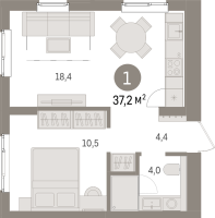 2 ккв (Евро) № 3.3.2 Корп.: 3 , Секция 3  в ЖК Брусника в Новоселье