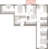 4 ккв (Евро) № 11.7.1 Корп.: 1 , Секция 11  в ЖК Брусника в Новоселье