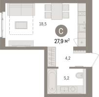 Студия № 5.3.3 Корп.: 1 , Секция 5  в ЖК Брусника в Новоселье