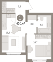 2 ккв (Евро) № 12.4.2 Корп.: 2 , Секция 12  в ЖК Брусника в Новоселье