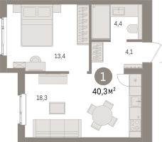 2 ккв (Евро) № 3.4.8 Корп.: 3 , Секция 3  в ЖК Брусника в Новоселье