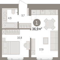 1 ккв № 11.2.3 Корп.: 1 , Секция 11  в ЖК Брусника в Новоселье