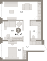 3 ккв (Евро) № 2.1.3 Корп.: 2 , Секция 2  в ЖК Брусника в Новоселье