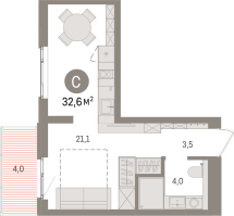 Студия № 10.6.9 Корп.: 1 , Секция 10  в ЖК Брусника в Новоселье