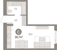 Студия № 2.2.4 Корп.: 3 , Секция 2  в ЖК Брусника в Новоселье