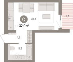 Студия № 1.5.1 Корп.: 2 , Секция 1  в ЖК Брусника в Новоселье