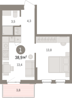 1 ккв № 1.5.5 Корп.: 3 , Секция 1  в ЖК Брусника в Новоселье