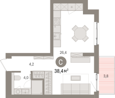 Студия № 6.5.1 Корп.: 2 , Секция 6  в ЖК Брусника в Новоселье