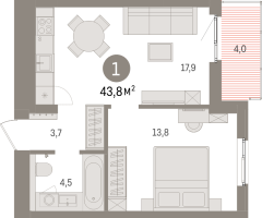2 ккв (Евро) № 10.5.5 Корп.: 2 , Секция 10  в ЖК Брусника в Новоселье