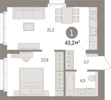 2 ккв (Евро) № 5.1.4 Корп.: 2 , Секция 5  в ЖК Брусника в Новоселье