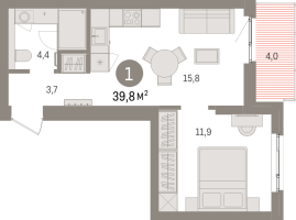2 ккв (Евро) № 2.5.7 Корп.: 2 , Секция 2  в ЖК Брусника в Новоселье