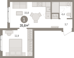2 ккв (Евро) № 10.3.2 Корп.: 2 , Секция 10  в ЖК Брусника в Новоселье