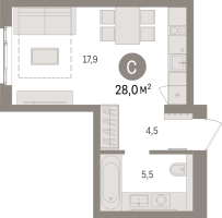 Студия № 6.4.4 Корп.: 1 , Секция 6  в ЖК Брусника в Новоселье