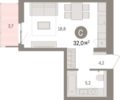 Студия № 11.5.7 Корп.: 2 , Секция 11  в ЖК Брусника в Новоселье