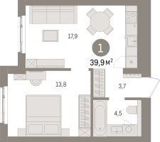 2 ккв (Евро) № 7.2.4 Корп.: 2 , Секция 7  в ЖК Брусника в Новоселье