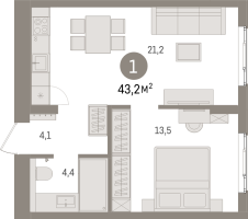 2 ккв (Евро) № 10.4.3 Корп.: 2 , Секция 10  в ЖК Брусника в Новоселье