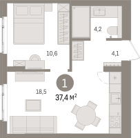 2 ккв (Евро) № 9.2.10 Корп.: 1 , Секция 9  в ЖК Брусника в Новоселье
