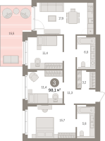 4 ккв (Евро) № 6.1.2 Корп.: 2 , Секция 6  в ЖК Брусника в Новоселье