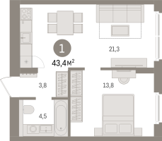 2 ккв (Евро) № 3.1.4 Корп.: 3 , Секция 3  в ЖК Брусника в Новоселье