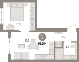 2 ккв (Евро) № 11.3.6 Корп.: 2 , Секция 11  в ЖК Брусника в Новоселье