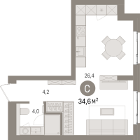 Студия № 6.4.1 Корп.: 2 , Секция 6  в ЖК Брусника в Новоселье
