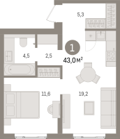 2 ккв (Евро) № 12.2.4 Корп.: 2 , Секция 12  в ЖК Брусника в Новоселье