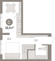 Студия № 10.4.9 Корп.: 1 , Секция 10  в ЖК Брусника в Новоселье