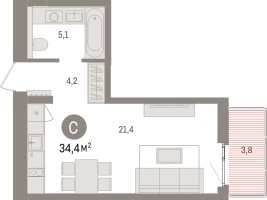 Студия № 2.5.4 Корп.: 3 , Секция 2  в ЖК Брусника в Новоселье