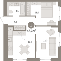 2 ккв № 2.3.6 Корп.: 3 , Секция 2  в ЖК Брусника в Новоселье