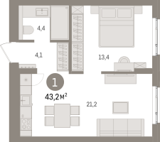 2 ккв (Евро) № 9.2.5 Корп.: 2 , Секция 9  в ЖК Брусника в Новоселье