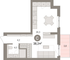 Студия № 4.6.1 Корп.: 2 , Секция 4  в ЖК Брусника в Новоселье