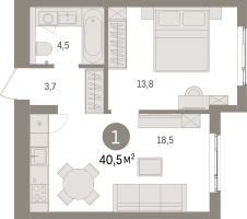 2 ккв (Евро) № 10.3.4 Корп.: 2 , Секция 10  в ЖК Брусника в Новоселье