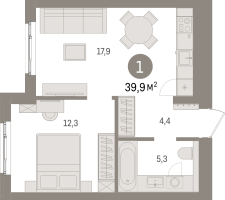 2 ккв (Евро) № 5.2.3 Корп.: 2 , Секция 5  в ЖК Брусника в Новоселье