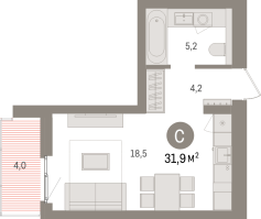 Студия № 4.7.5 Корп.: 2 , Секция 4  в ЖК Брусника в Новоселье