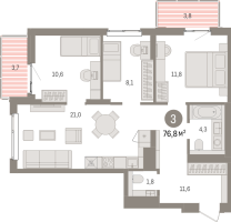 4 ккв (Евро) № 1.5.8 Корп.: 3 , Секция 1  в ЖК Брусника в Новоселье
