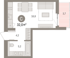 Студия № 1.5.1 Корп.: 1 , Секция 1  в ЖК Брусника в Новоселье