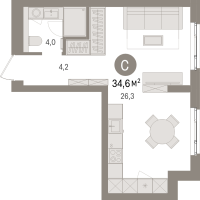 Студия № 5.3.7 Корп.: 2 , Секция 5  в ЖК Брусника в Новоселье