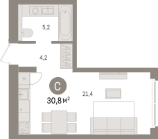Студия № 2.1.3 Корп.: 3 , Секция 2  в ЖК Брусника в Новоселье
