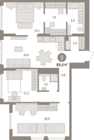 4 ккв (Евро) № 1.1.5 Корп.: 3 , Секция 1  в ЖК Брусника в Новоселье