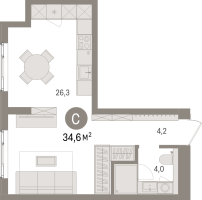 Студия № 10.3.8 Корп.: 2 , Секция 10  в ЖК Брусника в Новоселье