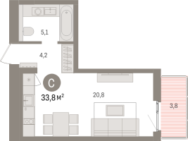 Студия № 3.6.4 Корп.: 3 , Секция 3  в ЖК Брусника в Новоселье