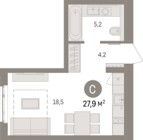Студия № 6.2.4 Корп.: 1 , Секция 6  в ЖК Брусника в Новоселье