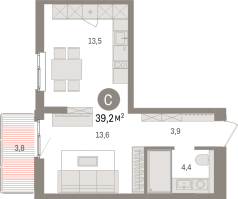Студия № 2.5.8 Корп.: 3 , Секция 2  в ЖК Брусника в Новоселье